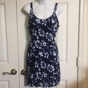 Blue tank dress with blue and white flowers